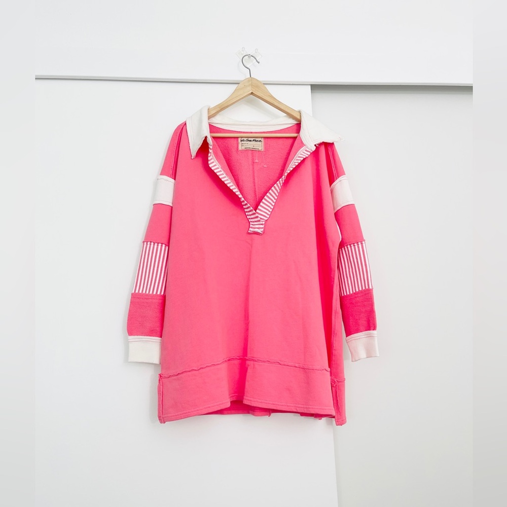 NWOT Free People Clean Prep Polo Sweater Sweatshirt
Striped Oversized Size Large